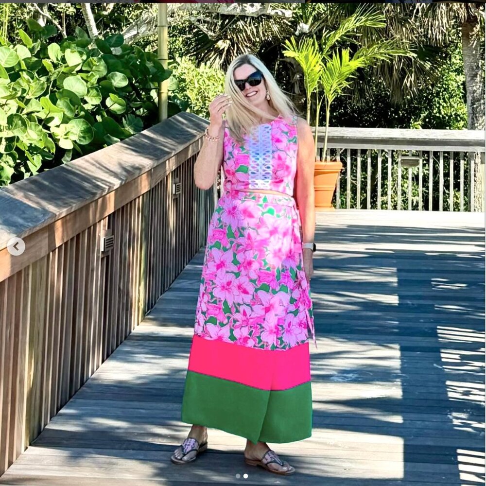 Lilly Pulitzer Leif Maxi Set Hibis Kiss Pink Green Size 8 - Picture 5 of 16